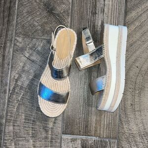 Marc Fisher LTD gold metallic espadrilles 3” heel, 2” platform.